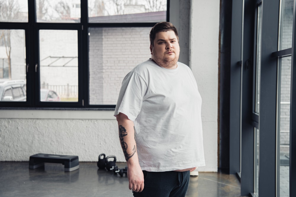 plus size man in wit t-shirt